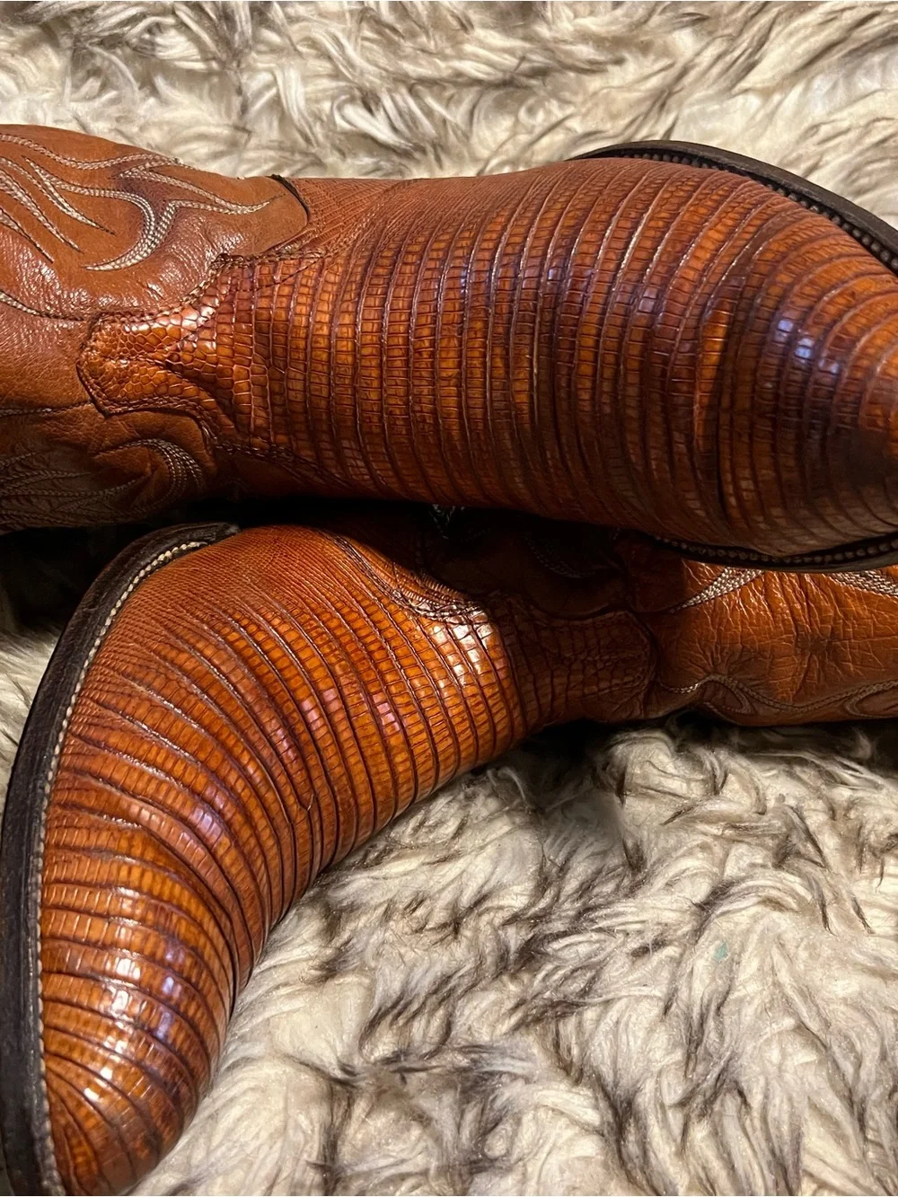 Dan Post Cognac Brown Lizard & Leather Exotic-Texture Western Boots Sz 11.5 D